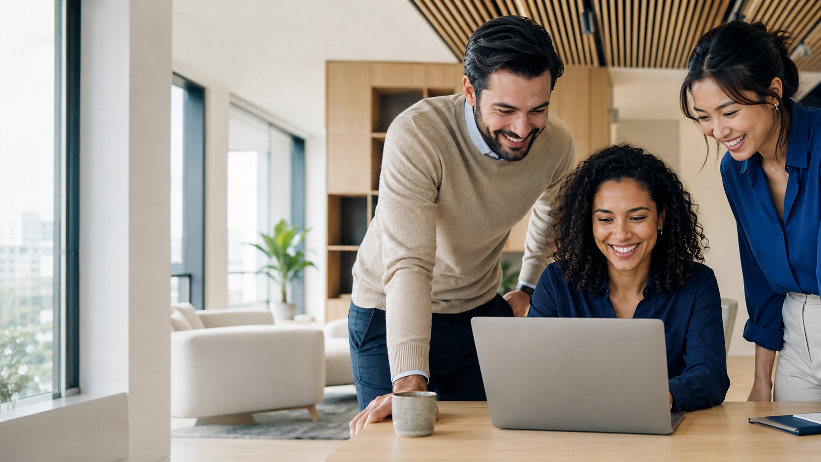 Bilgisayar başında WorkQuick ile çalışan mutlu profesyonel ekip